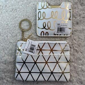 Boston Intl White & Gold Geometric Keychain Coin Purse & Pocket Mirror Set